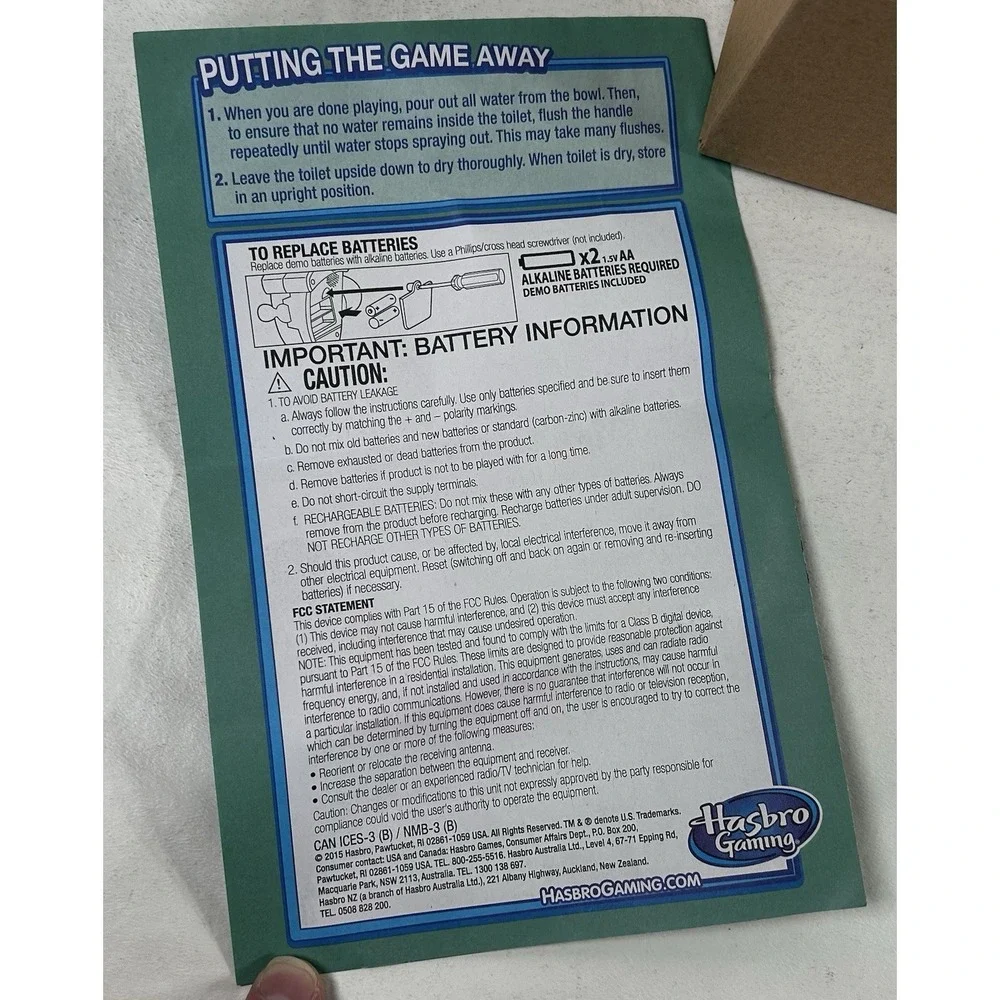 NOB 2015 Hasbro Toilet Trouble Game Water Spraying Family Fun